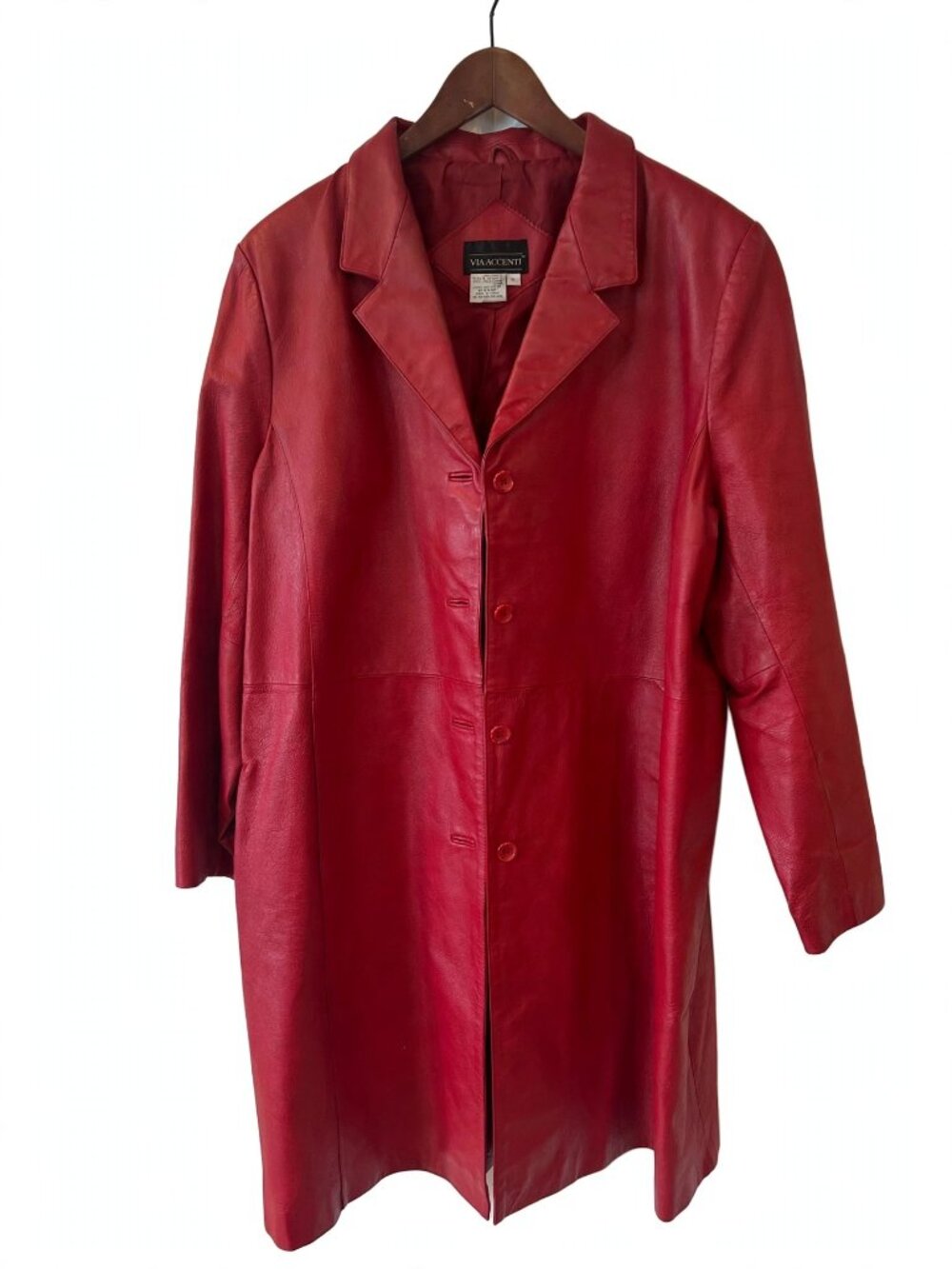 Via Accenti Red Genuine Leather Trench Coat 22W Button Front - Picture 2 of 8